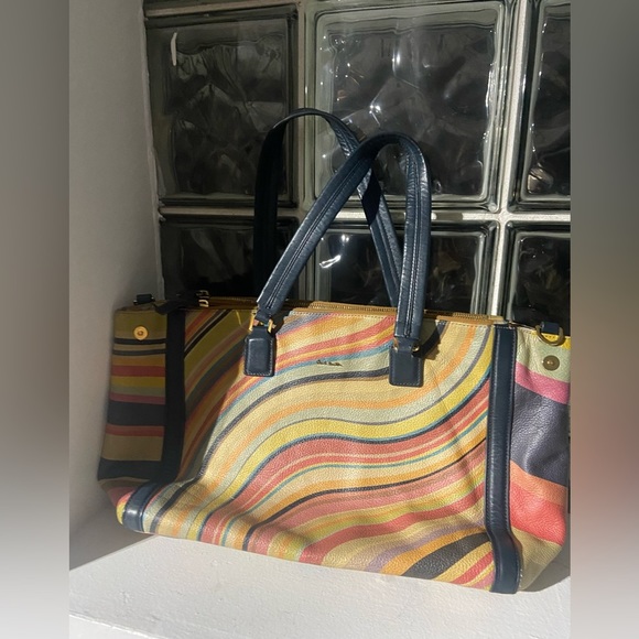 Paul Smith Handbags - PAUL Smith Rainbow Swirl and Navy Grained Leather Shoulder Bag